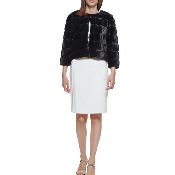 Calvin Klein Black Faux Fur Cropped Jacket- Worn Once- Like New Formal Evening - Picture 3 of 8